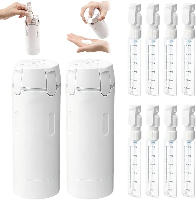 2026 New 4 in 1 Travel Dispenser Bottle, 4 Pack 30ML Travel Bottles for Toiletries, Leak Proof Travel Size Containers, Portable Containers for Shampoo Lotion Conditioner Cream (White*2)