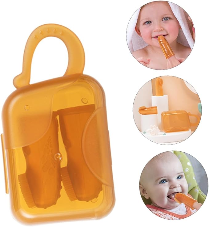 Silicone Finger Toothbrush for Oral Cleaning Brush with Double-Sided Design and Gum Massage Bumps Grip Teething Brush for Healthy Gums and Travel Storage