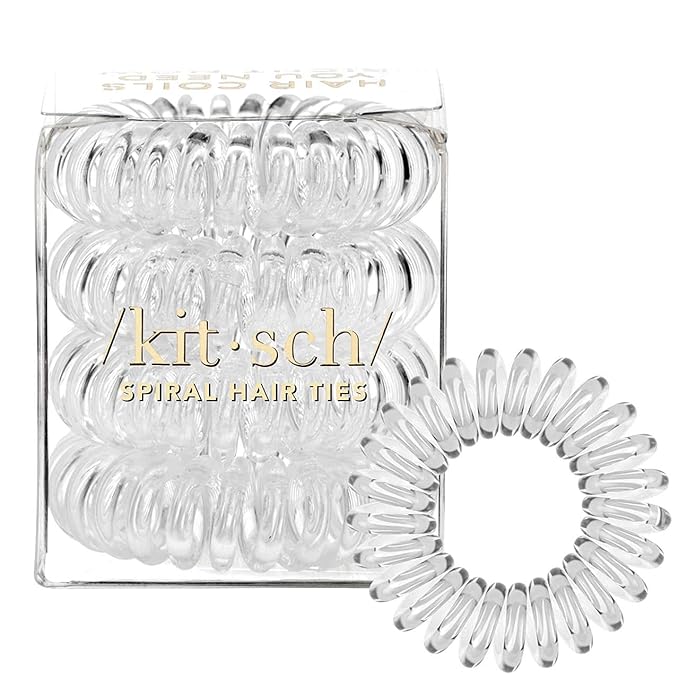 Kitsch Spiral Hair Ties for Women – Coiled Plastic Hair Ties No Damage, Ponytail Holders for Thick and Thin Hair – Creaseless and Dent-Free, Phone Cord Style | Ideal Gifts for Women - Clear, 4 Pcs