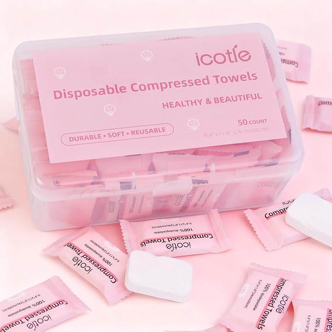 50 Pcs Compressed Towels Disposable Cotton Coin Tissue Pack, Portable Face Cloths, Soft Thick Expandable Wash Towels for Travel, Home, Camping, Outdoor, Gym, Makeup Removal