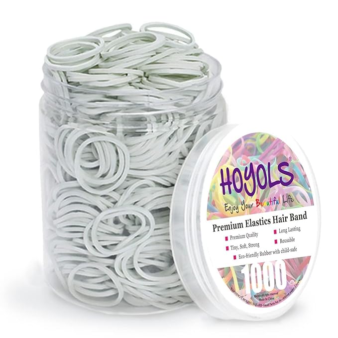 HOYOLS 1/2 Inch Small White Rubber Bands for Hair Ties Elastics Mini Toddler Braids Ponytail Holders for Baby Girls Infants Kids Thick Hair Rubberbands No Damage Office 1000pcs (S) Latex-Free