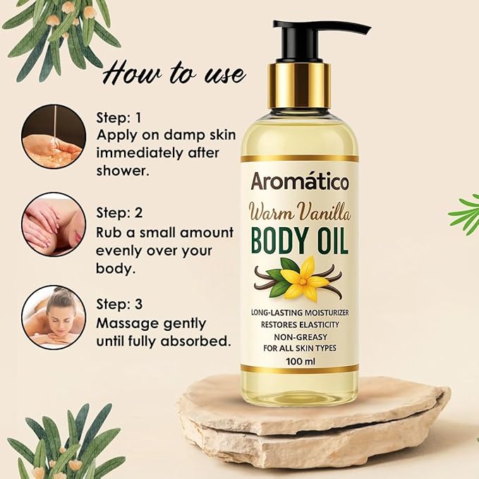 Warm Vanilla Mini Body Oil for Women | Moisturizing After Shower Body Oil for Daily Use | Cozy, Creamy Vanilla Scent - 4 fl oz