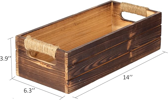 TIMRIS Rustic Wooden Box, Toilet Paper Holder, Farmhouse Bathroom Decor, Toilet Tank Basket, Decorative Storage Container (Rustic Brown)