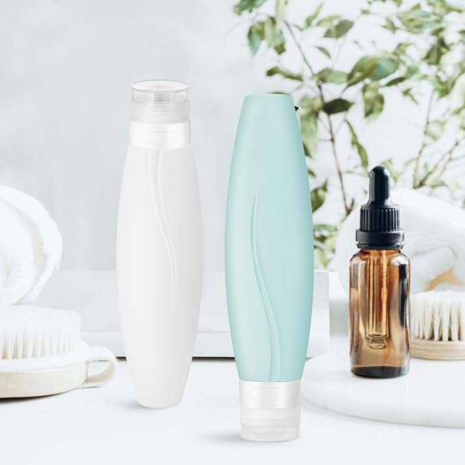 Baluue 2-Pack Silicone Refillable Lotion Containers Travel Size Squeeze Bottles 5Oz Leak-Proof Toiletry Bottles for Shampoo Conditioner Body Lotion and Shower Gel