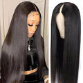 Straight V Part Wigs Human Hair Upgrade U Part Human Hair Wigs for Women Glueless Full Head Clip In Half Wig 180% Density Natural Color 28inch