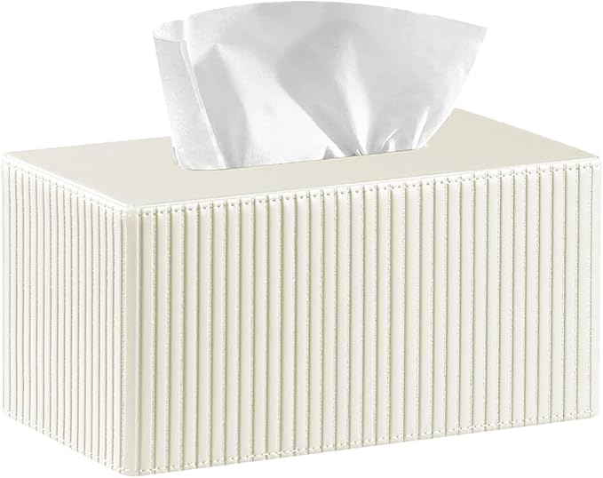 Larger Tissue Box Cover, Modern PU Leather Rectangular Facial Tissue Holder, Minimalist Tissue Organizer/Dispenser, Napkin Storage Box for Bathroom,Vanity Countertop, Nightstand, Office, Home Decor