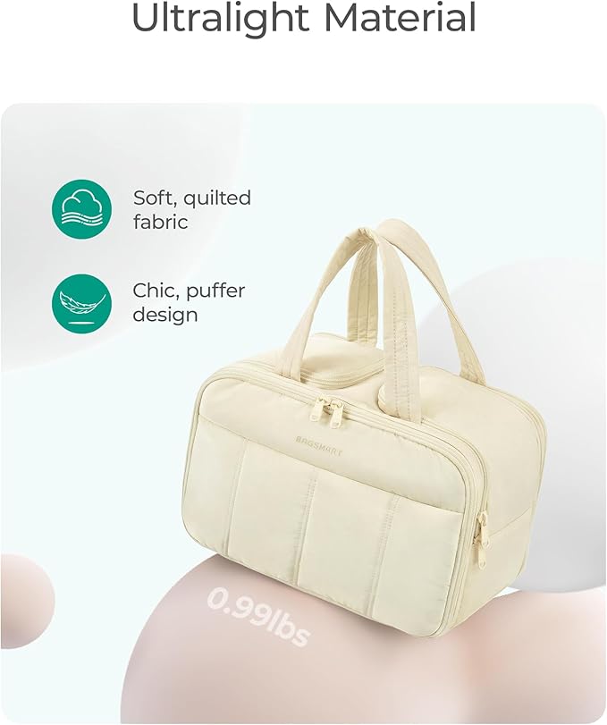 BAGSMART Travel Toiletry Bag, Puffy Large Toiletry Bag for Women, Lightweight Cosmetic Makeup Bag Organizer with Handle for Traveling, Accessories, Essentials, Toiletries (Grayish Brown)