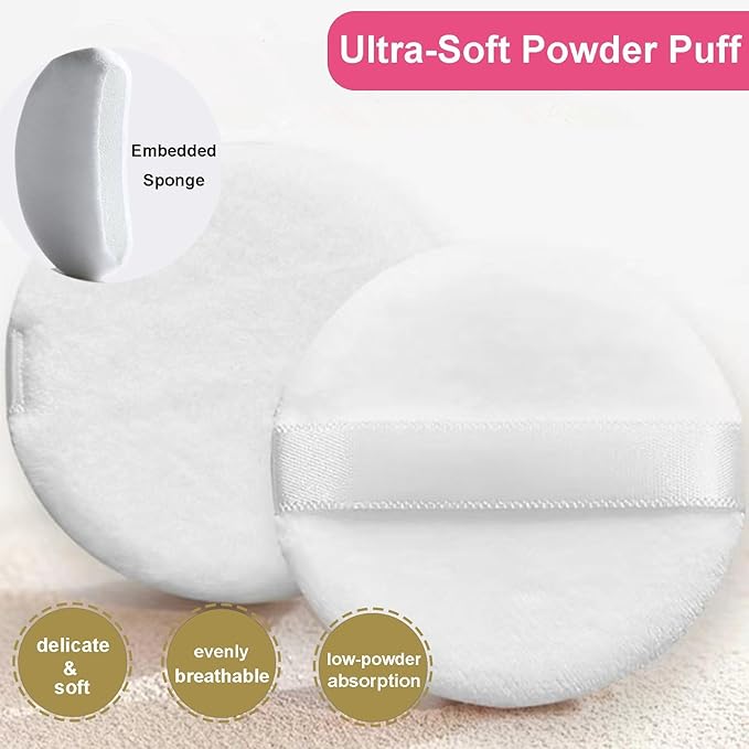 Body Powder Puff and Container, Glass Box for Dust Puff, Powder applicator with Case for Dusting Powder (Light Pink)