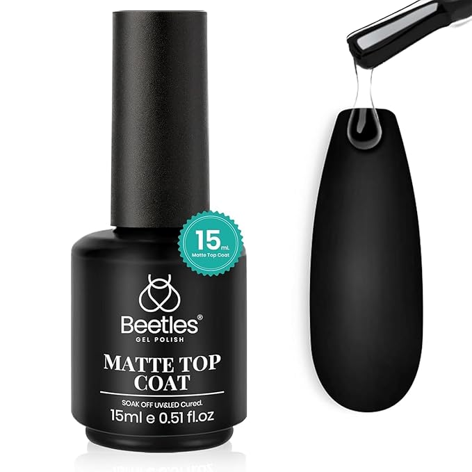 Beetles Matte Top Coat for Gel Nail Polish,15ML No Wipe Powder-Resist Matte Finish for Detail Chrome Powder Painting and Long Lasting Gift Set for Women