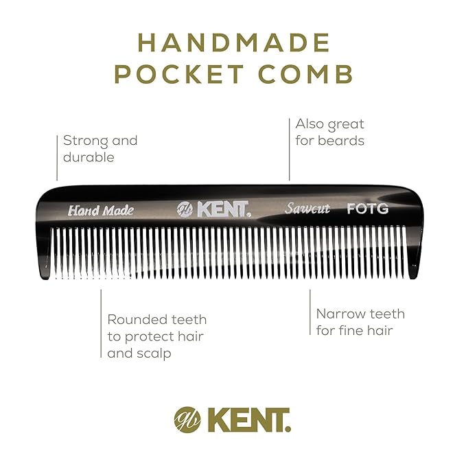 Kent 81T FOT Black Graphite Beard Pocket Comb Set for Men - Beard Kit for Travel and Home, Mustache Comb for Men, Mini Comb Beard Combs for Mens Grooming, Sawcut Hand polished Made in England