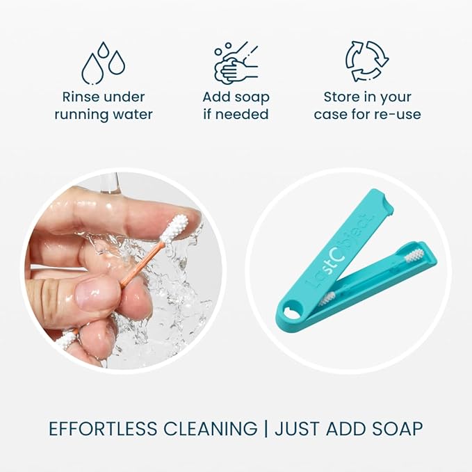 LastSwab Reusable Cotton Swabs for Ear Cleaning - The Sustainable and Sanitary Alternative to Single-Use - Zero Waste and Easy to Clean Comes with a Convenient Travel Case Holder - Turquoise