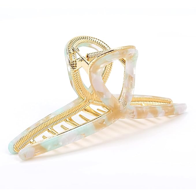 Big Hair Claw Clips Metal Butterfly Hair Claw for Women Strong Hold Acetate Metal Hair Clamps 4.7" Large Hair Accessories for Long Thick/Thin Hair 1 Pcs (Mixed Green)