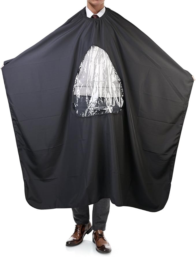 ULTNICE Salon Home Barbers Hairdressing Cape Gown with Viewing Window for Hair Cutting 63 * 57"(Black)