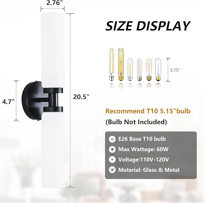 2 Light Black Bathroom Light Fixture Over Mirror, Modern Farmhouse Bathroom Vanity Lights with Milky White Frosted Glass Shade, Wall Sconce for Bathroom Mirror Hallway Cabinet Bedroom Porch