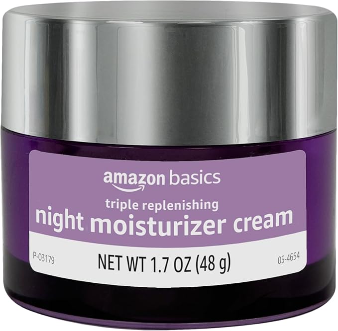 Amazon Basics Triple Replenishing Moisturizer Night Cream with Vitamin C, Glycerin, Shea Butter, 1.7 Ounces, 1-Pack