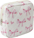 Small Quilted Cotton Makeup Bag for Purse, Cosmetic Bag with Compartments, Cotton Aesthetic Makeup Bag, Travel Toiletry Pouch, Lipstick Bag Card Holder Data Cable Organizer (12Heart Bow)