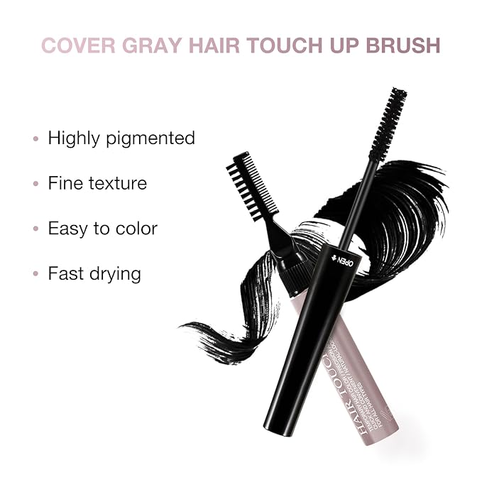 Hair Mascara for Gray Hair, 3 In 1 Hair Color Concealer Stick with Precision Applicator, Temporary Hairline Filler, Multi-Purpose Mascara for Eyebrow and Beard（Black）