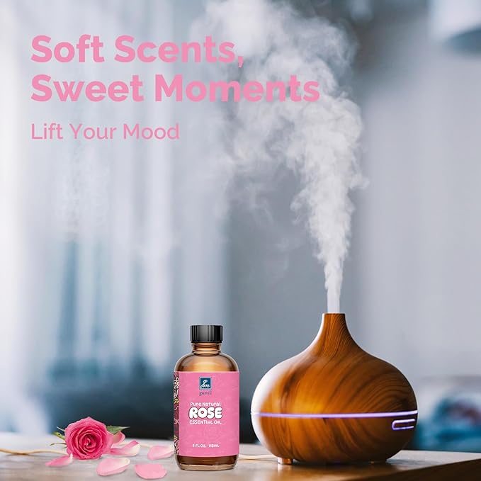 Rose Essential Oil for Face, Hair, Body, Skin, Aromatherapy, Essential Oils Diffuser, DIY Blends - 4 Oz
