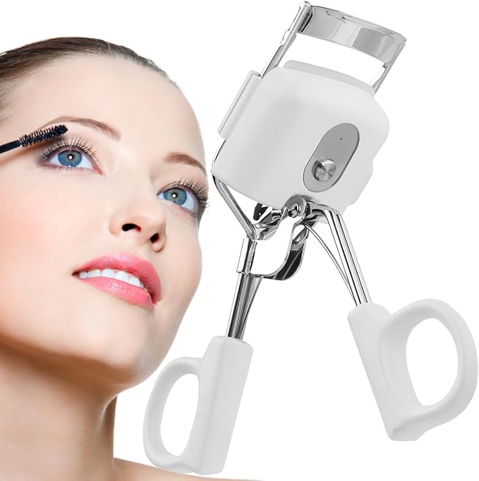 Heated Eyelash Curlers, Metal Version Heated Lash Curler 3 Heating Modes Rechargeable Electric Eyelash Curlers for Quick Natural Curling &Long Lasting(White)