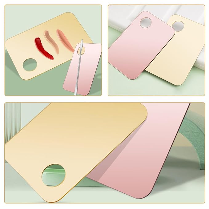 Healifty Makeup Mixing Palette Set 3pcs with Spatulas, Cosmetic Blending Plates for Foundation and Nail Art, Portable Acrylic and Metal Mixing Trays for Professional and Personal Use