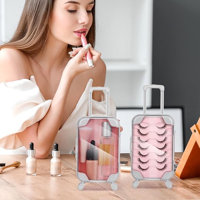 Sosoport 4pcs False Eyelash Storage Box Simulation Trolley Case Makeup Case Mini Luggage False Eyelash Tray Makeup Tool