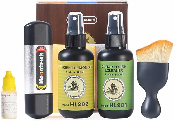 Guitar Cleaning Kit, Fretboard Lemon Oil, Polish and Oil Care, Guitar String Cleaner Tool Brush String, Fret Care, Cleaning Brush & Cleaning Cloth, Extends Fretboard and String Life