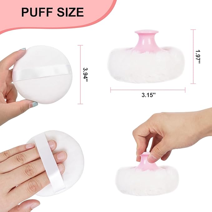 LAKIRA Extra Large Body Powder Puff and Container, 5.35" Body Container with 3.93" Powder Puff, for Baby Women's Loose Dusting Powder (5.35" Pure)