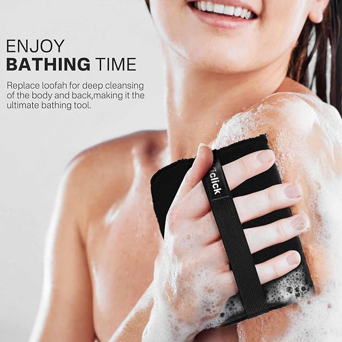 Yiclick Exfoliating Body Scrubber (2 Pack), Body Exfoliator Scrubber, Exfoliating Sponge for Shower Bath, Shower Loofah Luffa Lufa with Handle for Men Women, Dead Skin Exfoliator for Body Scrub
