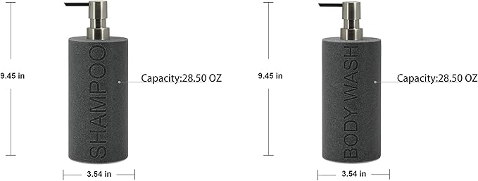 Resin 2 Pack Shampoo, Conditioner or Body Wash Dispenser Set, Luxurious Refillable Pump Bottles with Matte Pump Top and Embossed Text, Durable Design for Bathroom and Shower