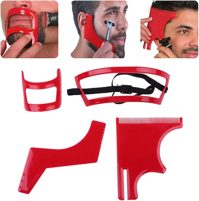 Beard Shaping Tool Kit Neckline Shaving Template Guide Set for Men Hair Styling Red, Beard Trimmer Template Guide, STANDARD