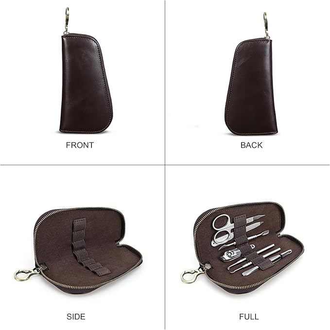 CONTACTS Full Grain Leather Manicure Set Case Travel Nail Clipper Pouch Empty for Men Personal Tools Pouch by Handmade (Case Only)