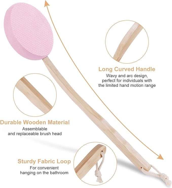 URAQT Lotion Applicator Set - 7 Piece Body Brush with Long Handle, 2 in 1 Back Scrubber for Self Application, Hook Included