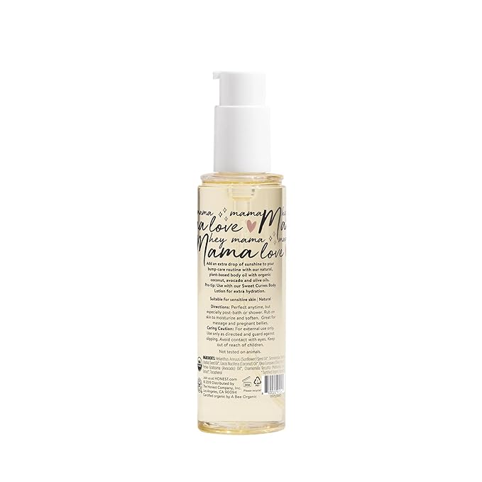 The Honest Company Mama Hydrating and Soothing Glow On Body Belly Oil,Plant Based Hypoallergenic,Fragrance-Free,4.2 fl oz,(Pack of 2)