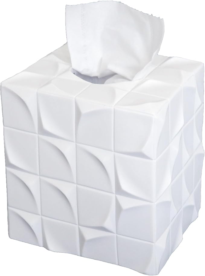 Hymmah Modern Square Tissue Box Cover Holder,Bathroom Accessories Decor Unique Design Tissue Box Cover for Bathroom Vanity Counter Tops Also Great for Bedrooms and Living Rooms