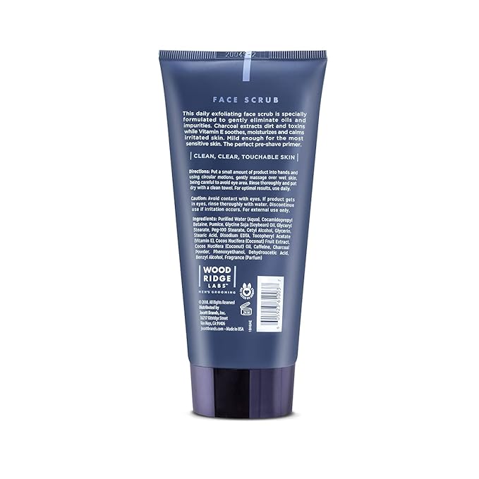 Woodridge Labs Men's Grooming Caffeine & Charcoal Daily Face Scrub - Exfoliate Moisturize & Cleanse | Eliminate Oils & Impurities | Gentle for Sensitive Skin, Paraben Free (6 oz)