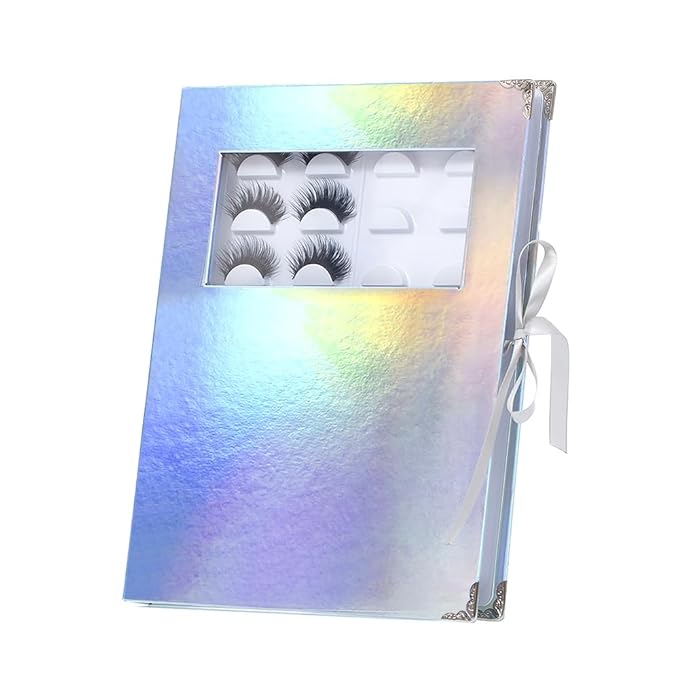 False Eyelash Storage Book Protable 16 Pari Eyelashes Organizer Holder Case Lash Contanier Box Glitter Cover Lash Container Empty Case with Eyelash Tweezer (Assorted Color)