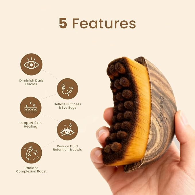 Lymphatic Contour Face Brush – Facial Lymphatic Drainage Brush for Sculpting, Detox Support & Puffy Face Relief – Soft Dry Massage Tool with Plastic Handle for Relaxation, Circulation & Natural Glow