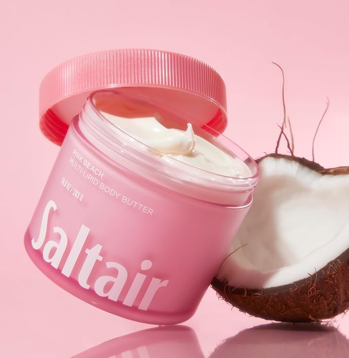 Saltair Multi-Lipid Body Butter – Hydrating 24-Hour Moisture – Body Cream for Soft Skin & Barrier Support – Ceramides, Coconut Oil & Shea Butter for Dry Skin Care – Pink Beach 10oz