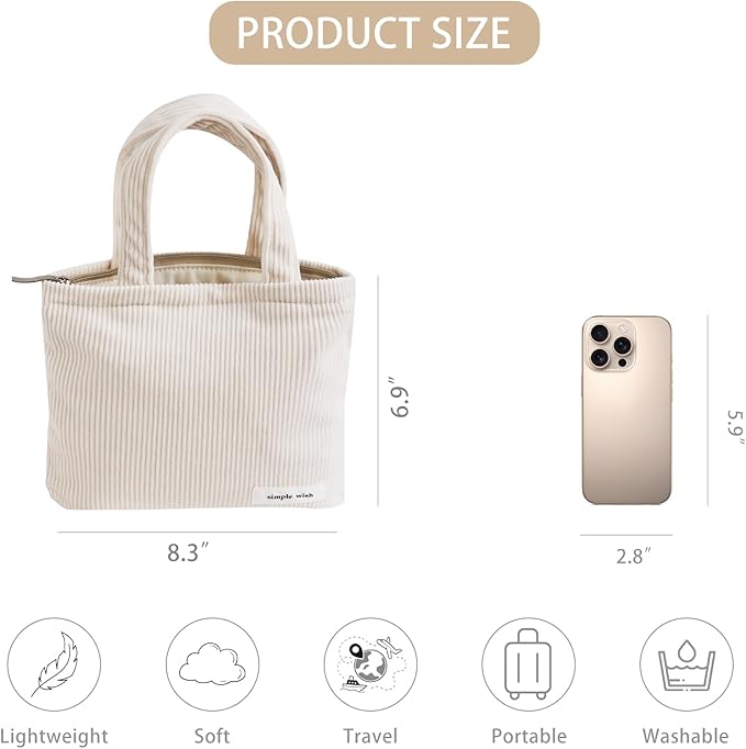 Wudygirl Makeup Bag Travel Small Cosmetic Tote Bag for Women Small Makeup Pouch with Handle Zipper Cosmetic Pouch Handbag Aesthetic (Beige)