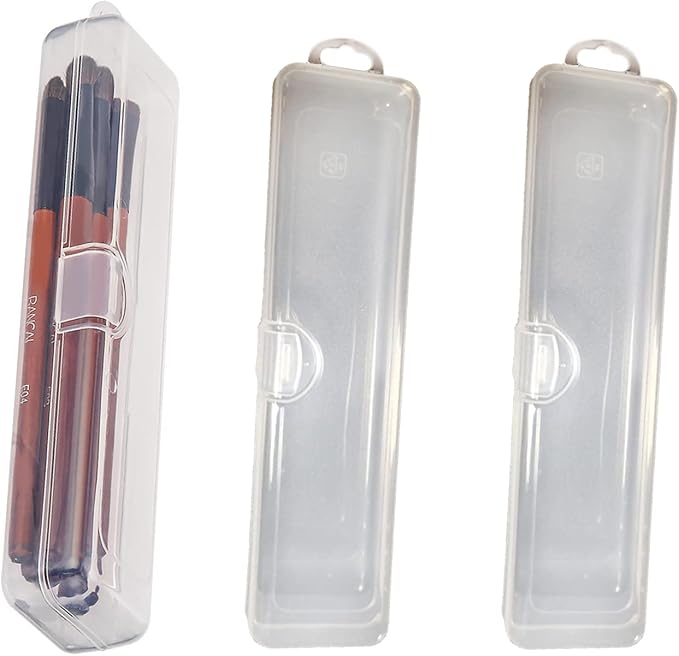 Portable Travel Cosmetic Brush Holder Dispenser Cutlery Storage Jar with Transparent Lid - Fixed Frame - Cotton Swab & Dental Floss Box - 3 pcs (8.4x1.9x1.2 in)