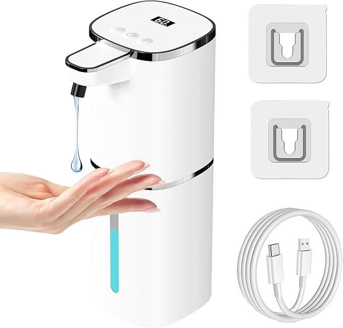 Automatic Liquid Soap Dispenser Touchless, USB Rechargeable Smart Hand Soap Dispenser, 9-Level Adjustable, Physical Button Operation, 13.5oz/400mL Wall Mounted for Bathroom Kitchen Dish Soap