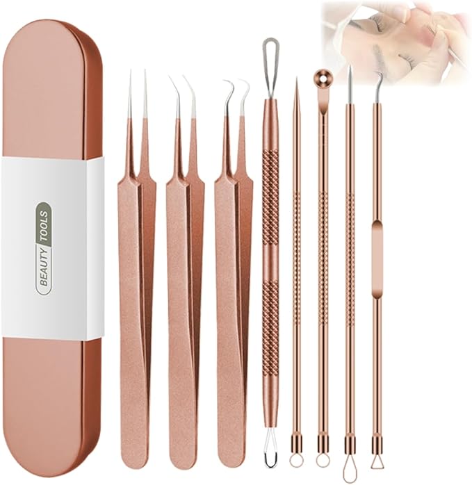 Usiveinborn Blackhead Remover Upgraded, Usiveinborn Blackhead Tweezers, Professional Upgraded Facial Blackhead Remover Tweezers, Blackhead Remover Tools Sets (A5-Rose-Gold-8pcs)