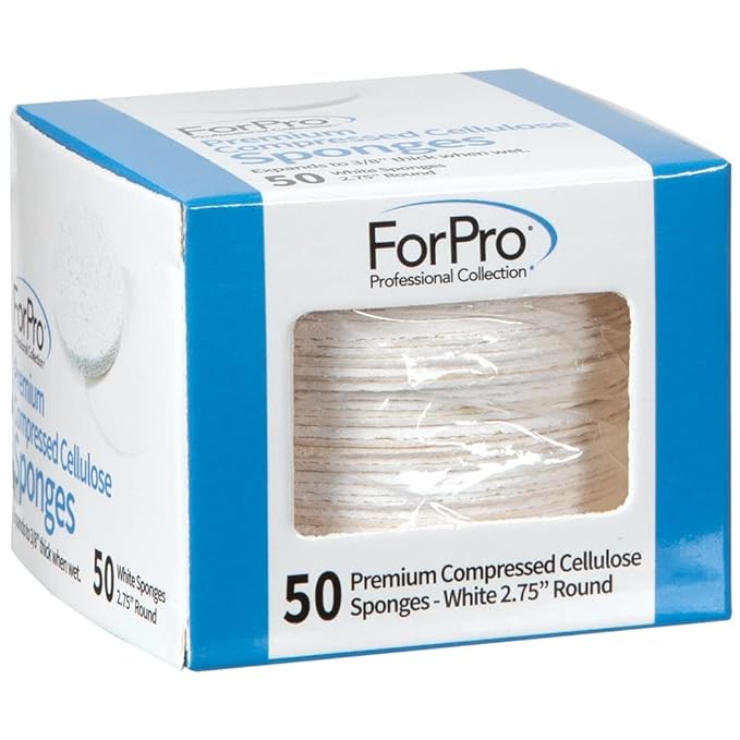 ForPro Professional Collection Premium Compressed Facial Sponges, 50-Count Cellulose Sponges for Facial Cleaning, Exfoliating and Makeup Removal, 2.75" Round, White