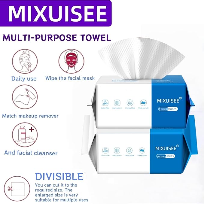 MIXUISEE◆thick and soft Face Towels.Disposable face towel.100% Cotton facial cloths.Super thick 130%. Suitable for makeup removal and cleansing.and applicable to sensitive skin.(360 pieces)