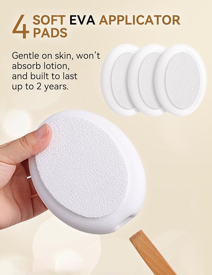 Lotion Applicator for Back, 4 Replacement Pads with 17" Curved Handle, Back Lotion Applicator for Kids, Elderly, Women, with Back Scratcher Skin Cream Medicine Moisturizer Tanner