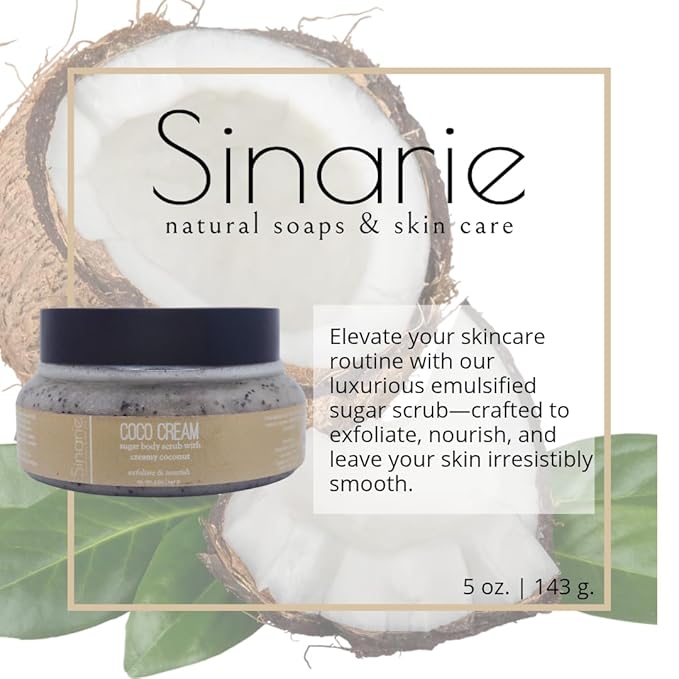 Exfoliating Sugar Scrub for Body – Hydrating Moisturizing Body Polish with Natural Oils – Gentle Spa Skincare for Smooth, Glowing Skin (5 oz., Coco Cream (Creamy Coconut))