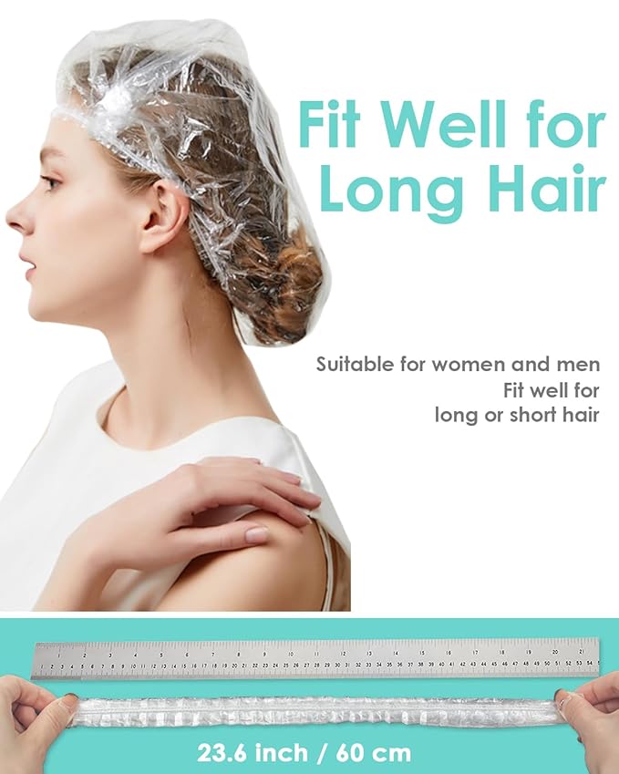 Auban Disposable Shower Caps, Plastic Clear Hair Cap