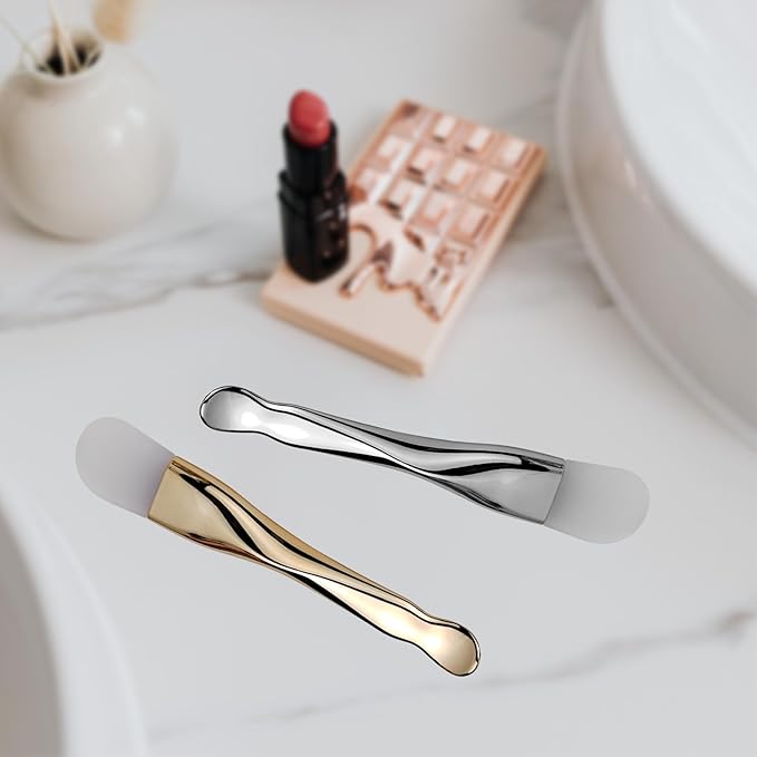 Silicone Face Mask Applicator 2 Packs Dual End Exfoliating Silicone Face Scrubber Soft Makeup Beauty Brush Tools for Clay, Cream, Gel, and Mud Facial Masks (Gold&Silver)