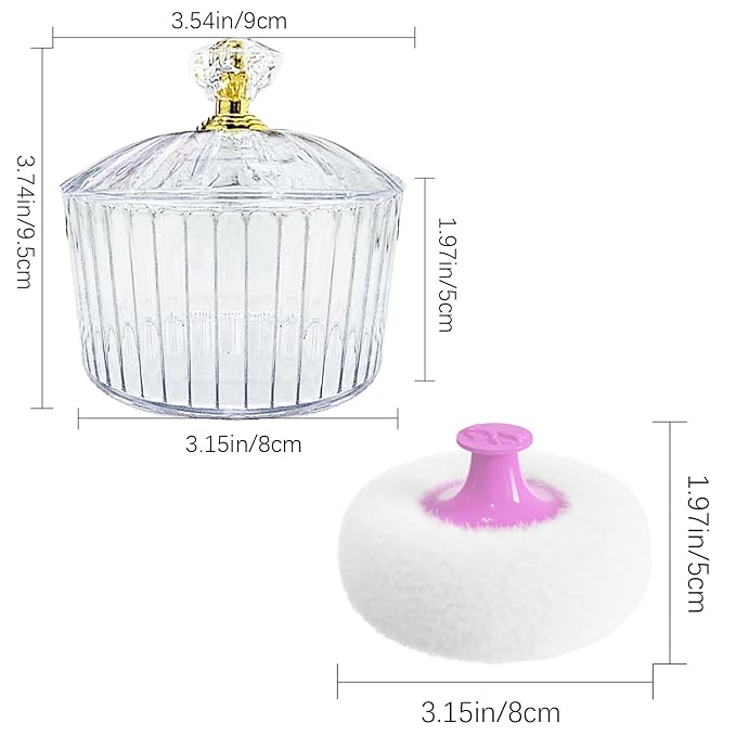 3 Pcs Body Powder Puff and Container, 3.15 inch Large Soft Face Body Powder Puff Dish Fluffy for Women