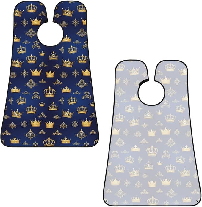 Adjustable Beard Bib, Non-Stick Hair Catcher Cape for Men's Shaving, Waterproof with 2 Suction Cups, Purple Blue Gold Royal Crown Shave Bib